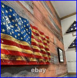 Waving American Flag, Charred Patriotic Wavy Rustic Wooden American Flag, Gift