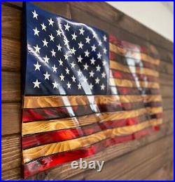 Wavy Rustic Wooden American Flag, Waving American Flag, Charred American Flag