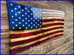 Wavy Rustic Wooden American Flag, Waving Charred Patriotic Designer Flag Gift
