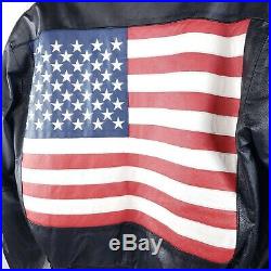 Wilda Men's Genuine Leather Jacket American Flag USA Motorcycle Size Small S