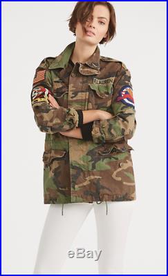 Women's Polo Ralph Lauren Canvas US Flag Military Camo Field Jacket New