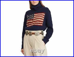 Women's Polo Ralph Lauren Wool Turtleneck USA American Flag Sweater New $398