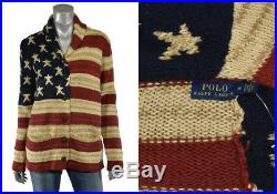 Women's Ralph Lauren Polo USA American Flag Cotton Linen Cardigan Sweater New