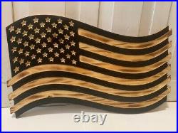 Wooden American Flag, Black Wavy Flag, Us Wavy Wooden Flag Rustic Patriot Design