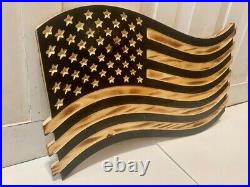 Wooden American Flag, Black Wavy Flag, Us Wavy Wooden Flag Rustic Patriot Design