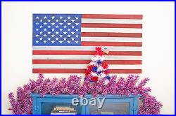 Wooden American Flag Navy Blue Hand-Made 48'' X 27'' 4th Of July Hanging USA