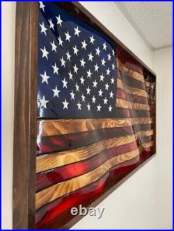 Wooden American Flag, Waving New Designer Charred Handmade Flag, Wavy Rustic