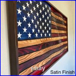 Wooden American Flag, Waving New Designer Charred Handmade Flag, Wavy Rustic